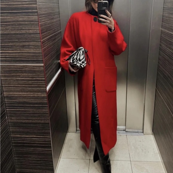 Zara Red Long Coat - Picture 13 of 14